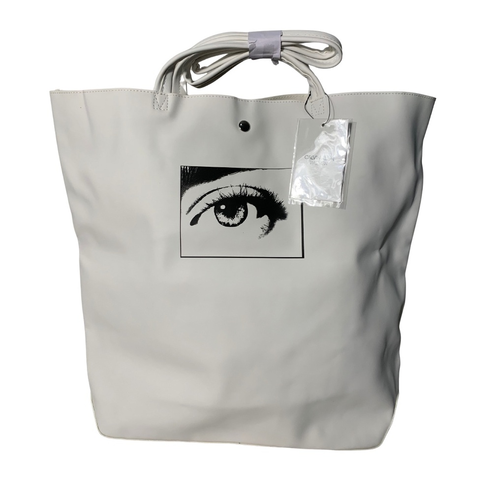 Calvin Klein Eye Faux Leather Large White Tote Bag Y2K Beach Travel